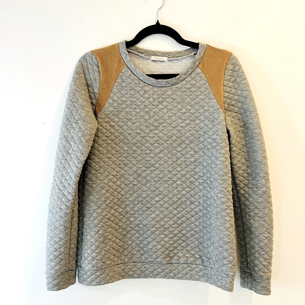 12PM by Mon Ami | Quilted Sweater with Suede Detail and Elbow Patches